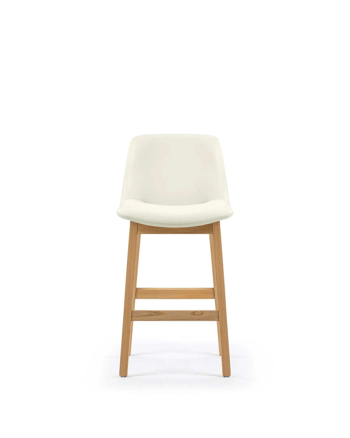 Blanc curve™ counter stool | walnut-stained wood - eggshell vegan leather and natural ash - bar & stools curve | madorne