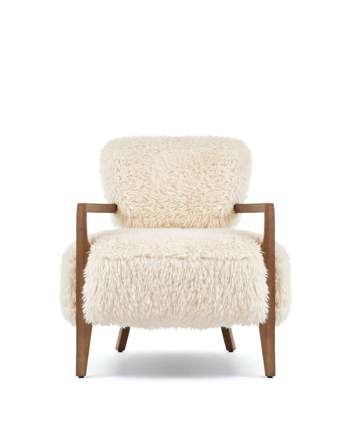 Caba™ lounge chair | textured upholstery and walnut - white long hair sherpa - chairs caba | modern | madorne