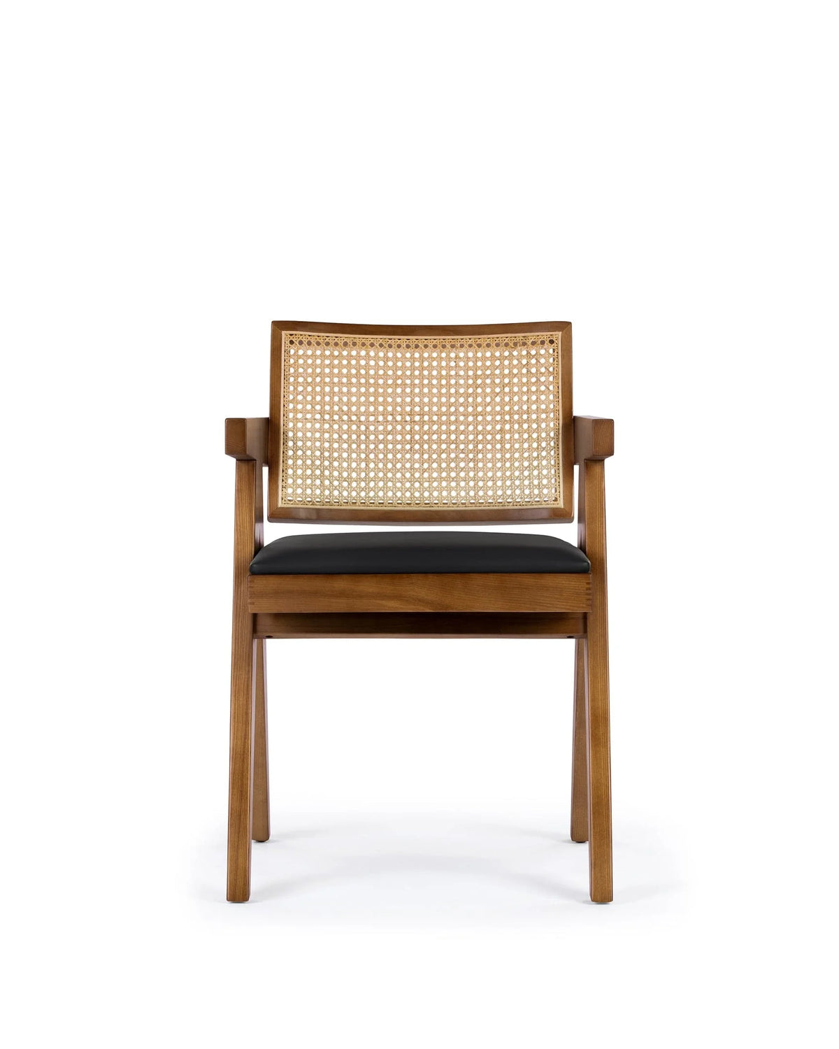 Capitol 50™ rattan armchair | solid wood - walnut and black vegan leather - dining chairs 50 | designer chair | madorne