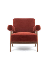 Capitol 50™ upholstered lounge chair | compass legs - burgundy silken velvet - chairs 50 | madorne