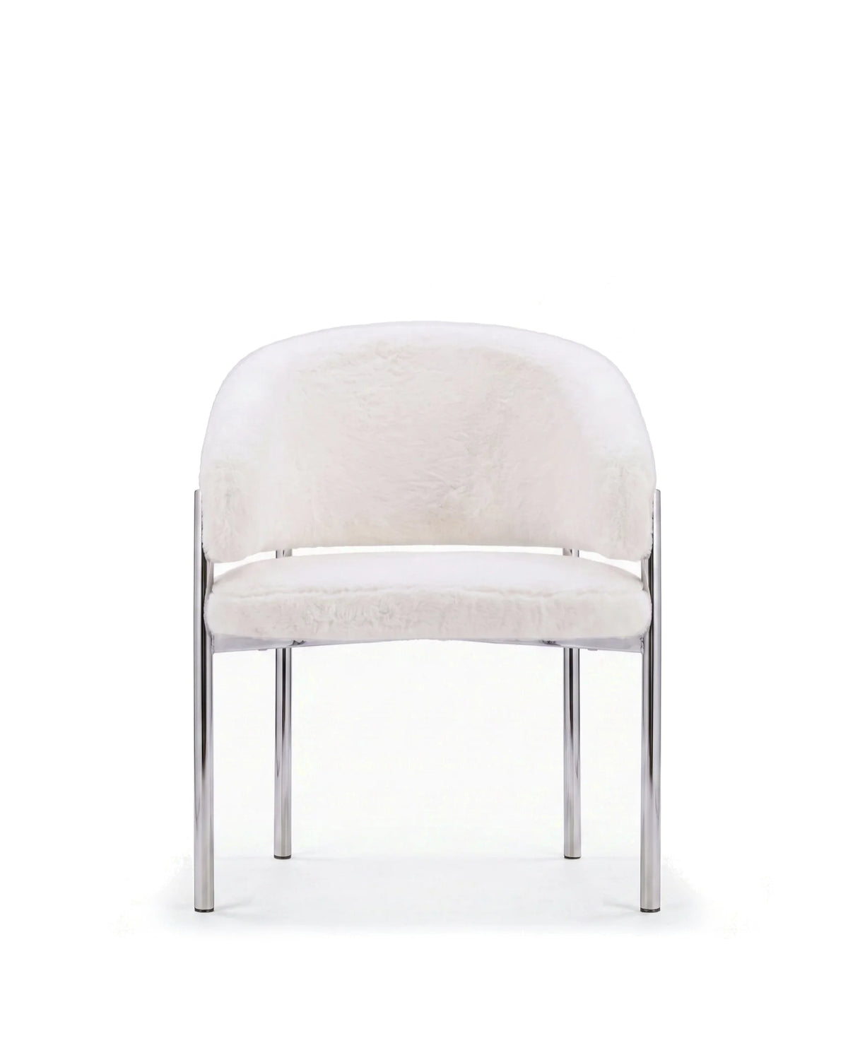 Esma™ barrel dining chair | metal frame - cream plush sherpa and chrome - chairs curved with | madorne