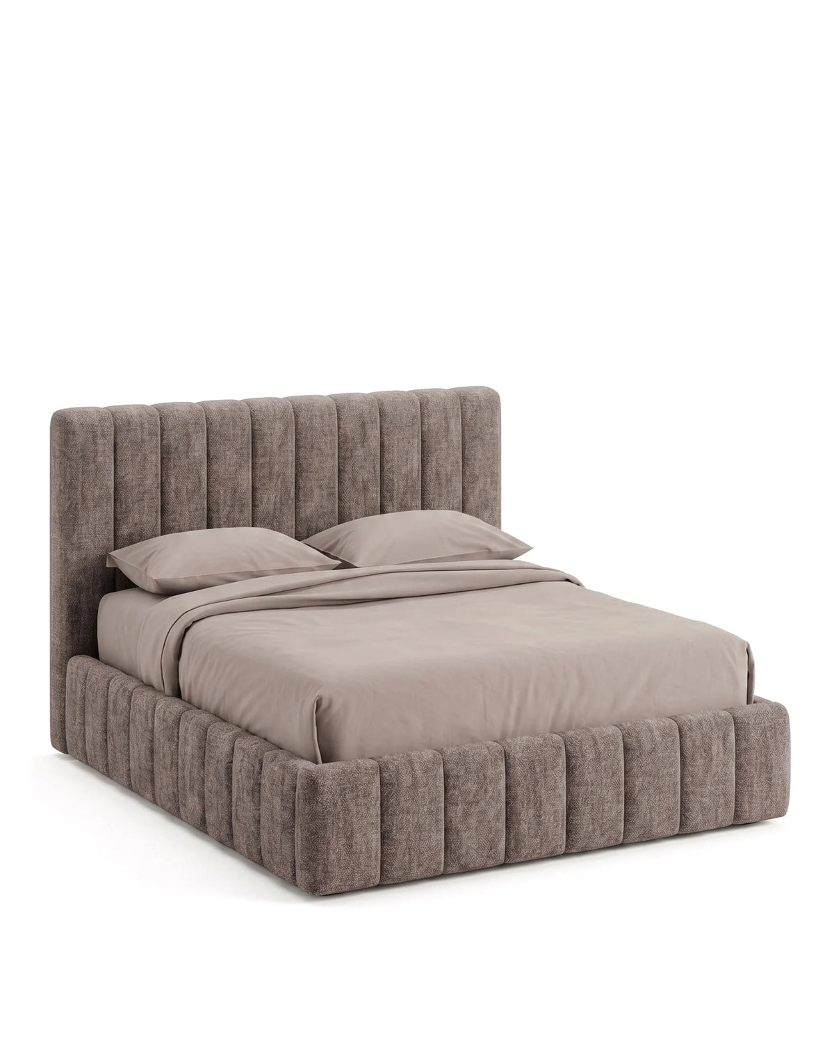 Forta™ queen bed | mushroom chenille - beds forta | modern furniture design | madorne