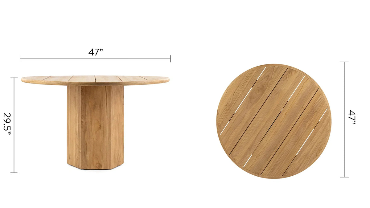 Lota™ outdoor dining table 47in | natural teak - tables lota | madorne