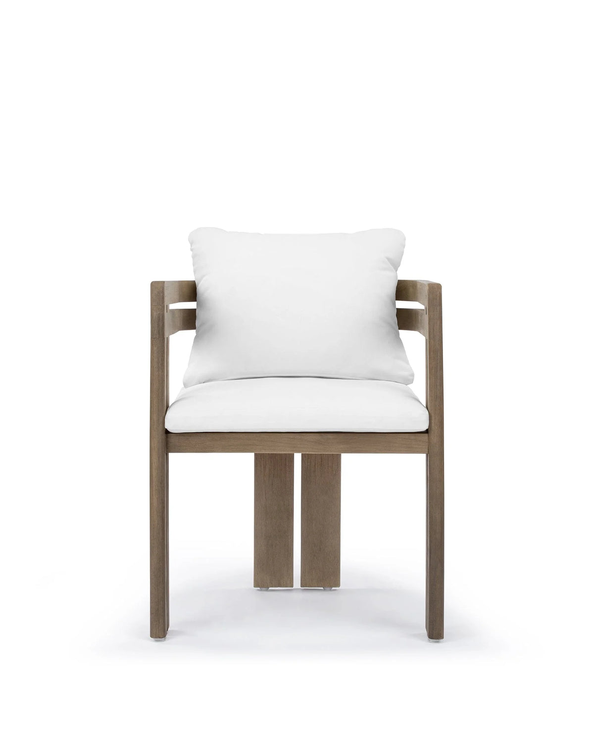 Luso™ outdoor dining chair | teak and cushion - weathered with white cushions - chairs luso | madorne