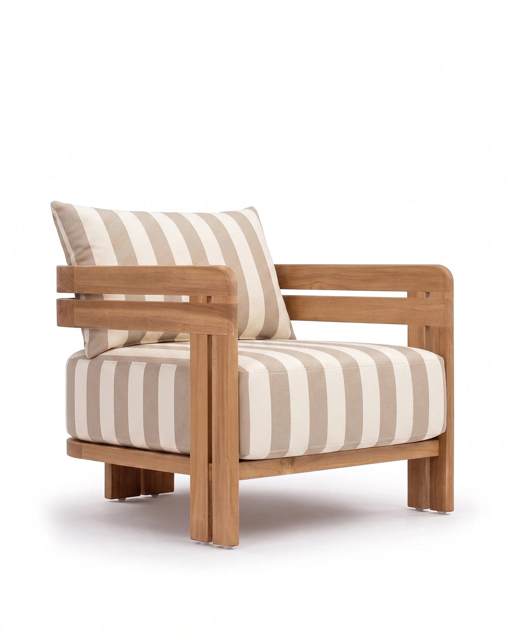 Luso™ outdoor lounge chair | teak platform - toffee stripe - chairs luso | designer | madorne