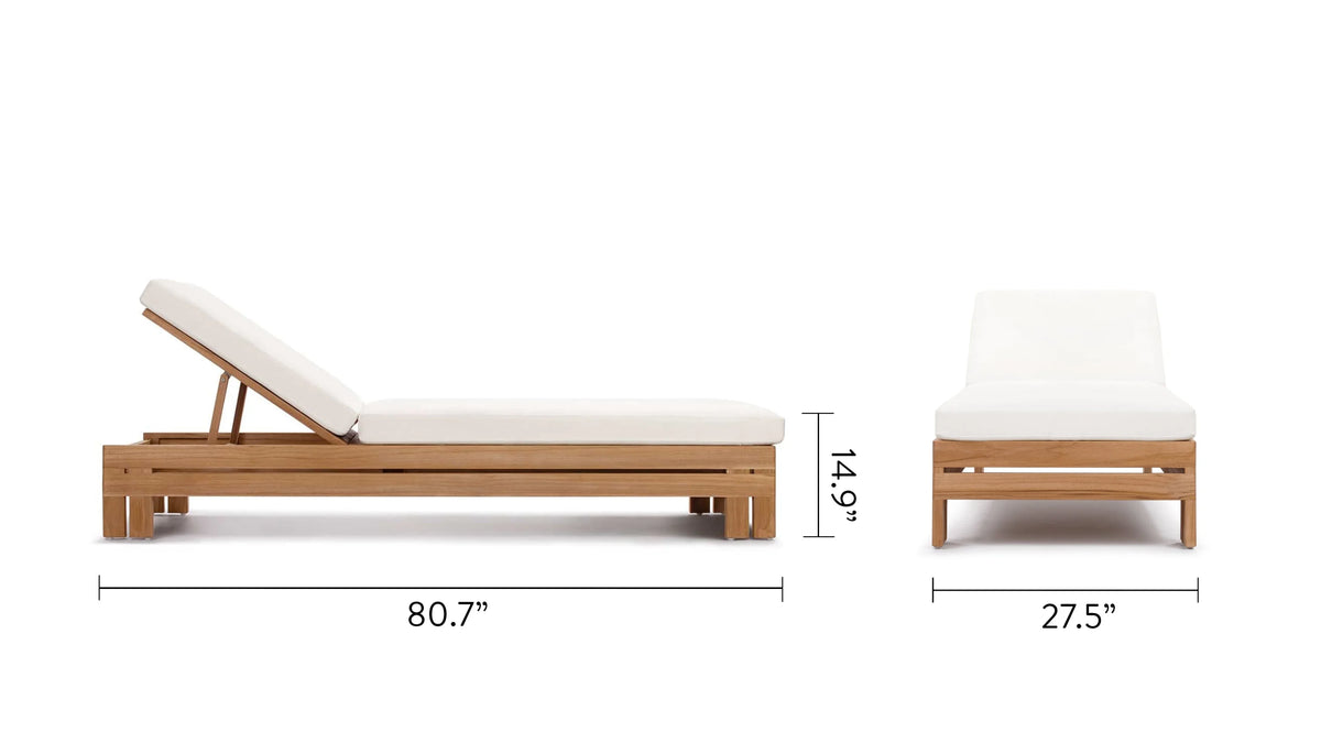 Luso™ outdoor lounger | teak and quick-dry cushion - lounge chairs luso | madorne
