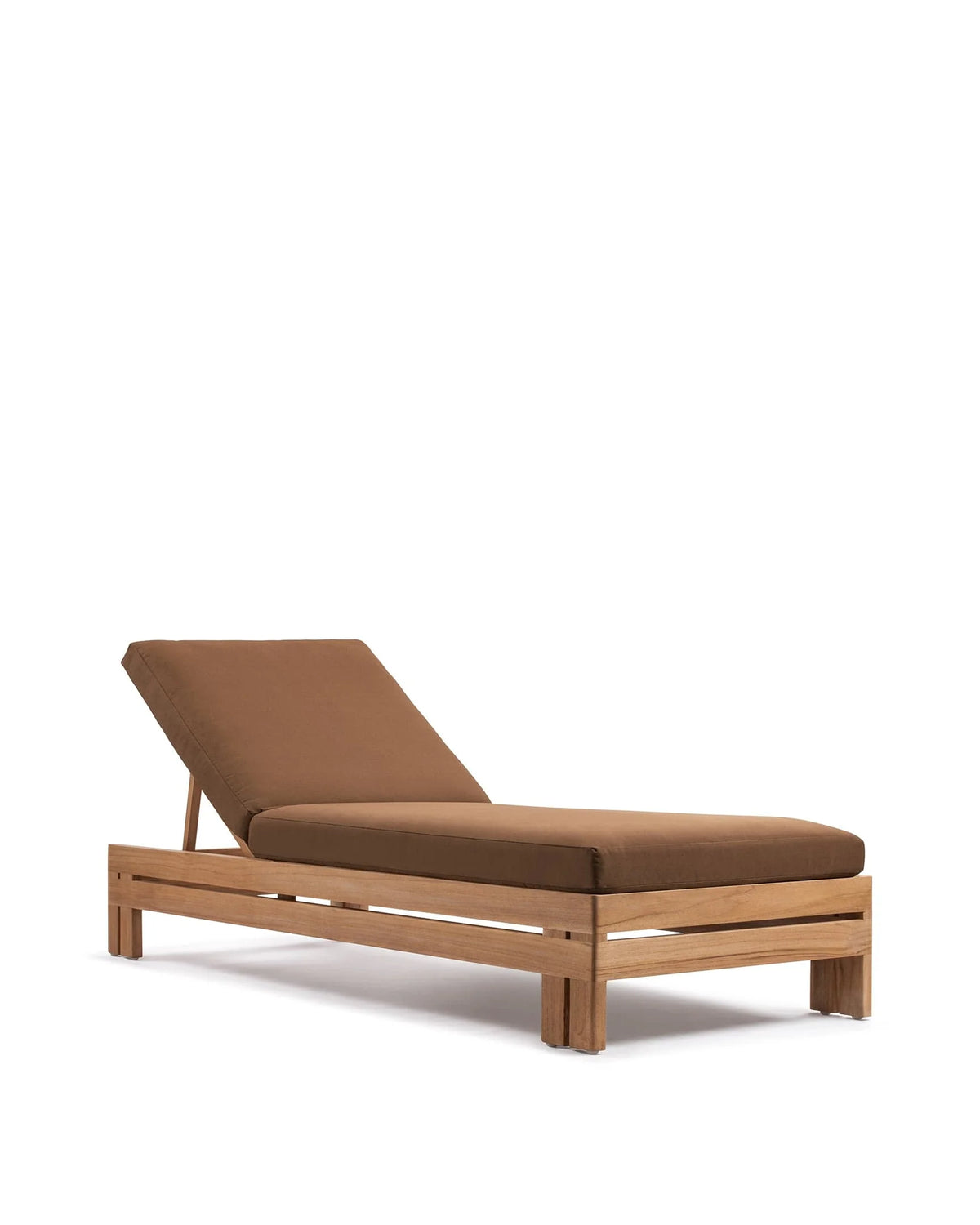 Luso™ outdoor lounger | teak and quick-dry cushion - natural with mocha cushions - lounge chairs luso | madorne