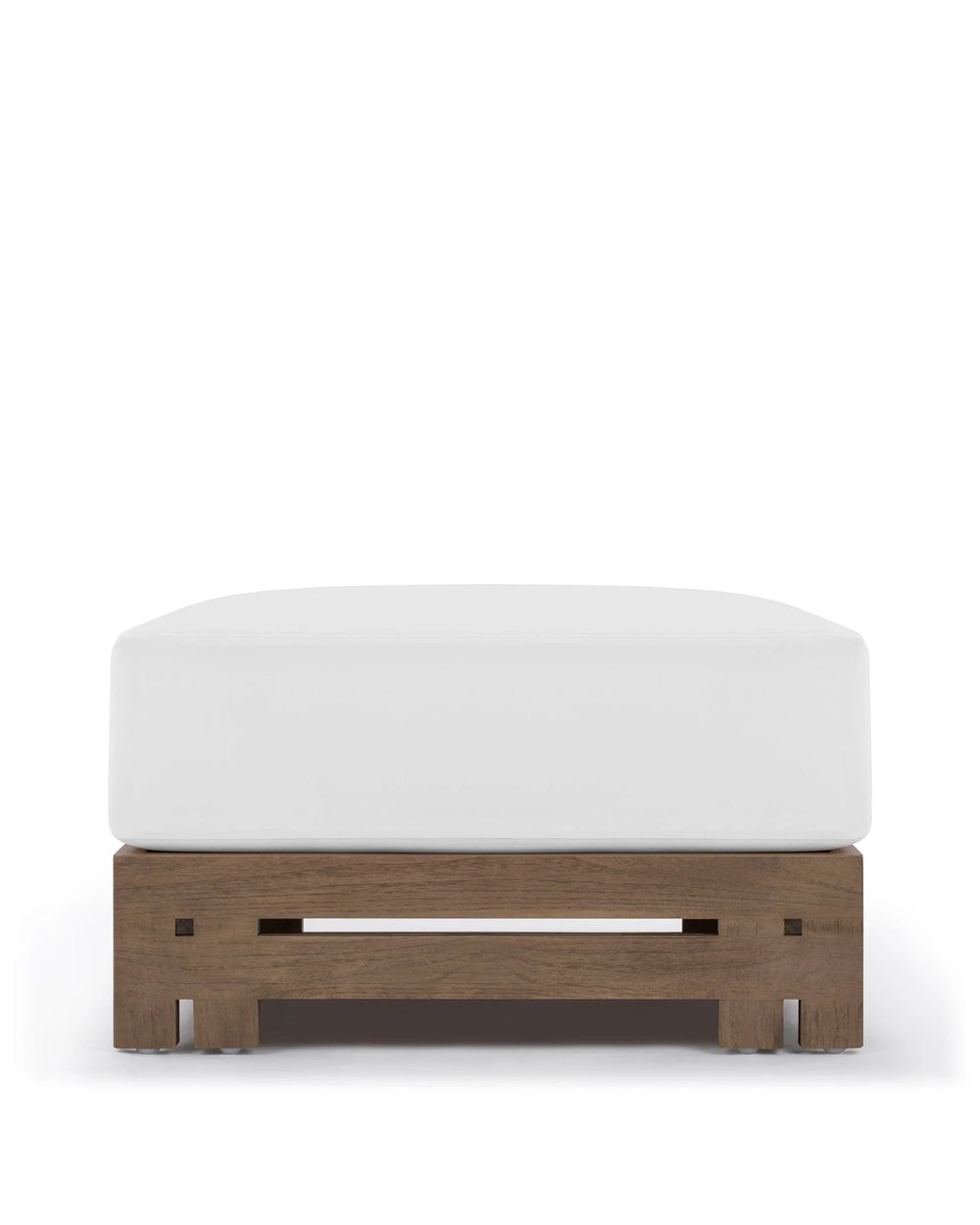 Luso™ outdoor ottoman | teak and cushion - weathered with white cushions - stools & ottomans luso | designer | madorne