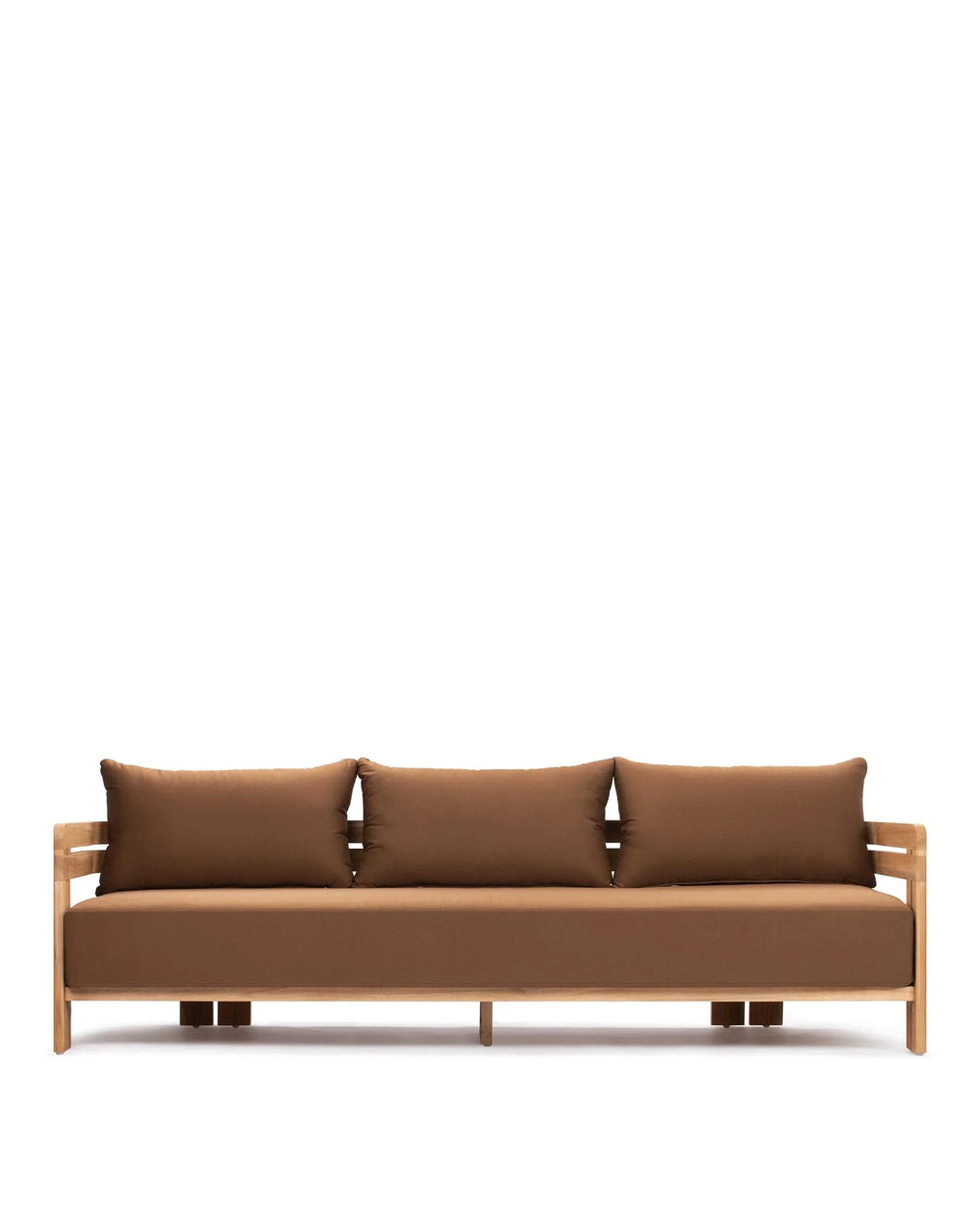 Luso™ outdoor three-seater sofa | teak platform - natural with mocha cushions - sofas luso | madorne
