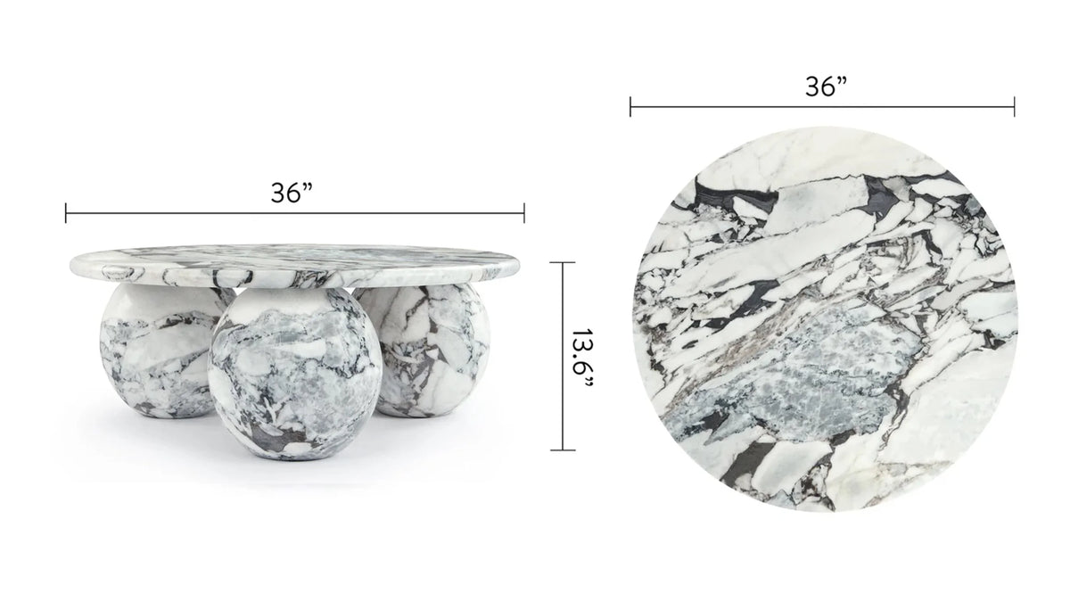 Maia orb™ coffee table | stone finish - tables three-sphere travertine | madorne