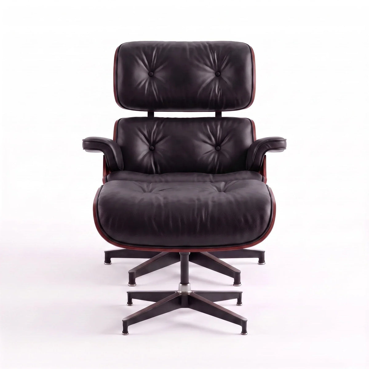 Marlow Lounge Chair and Ottoman in Black leather and Rosewood veneer | Madorne