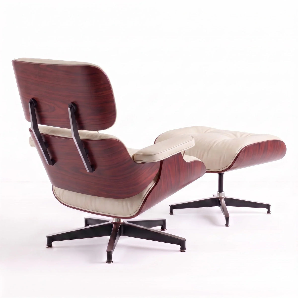 Marlow Lounge Chair and Ottoman in Cornsilk leather and Rosewood veneer | Madorne