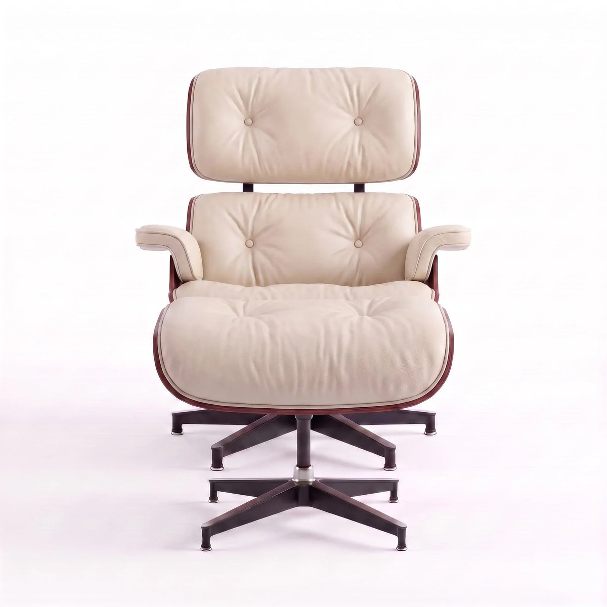 Marlow Lounge Chair and Ottoman in Cornsilk leather and Rosewood veneer | Madorne