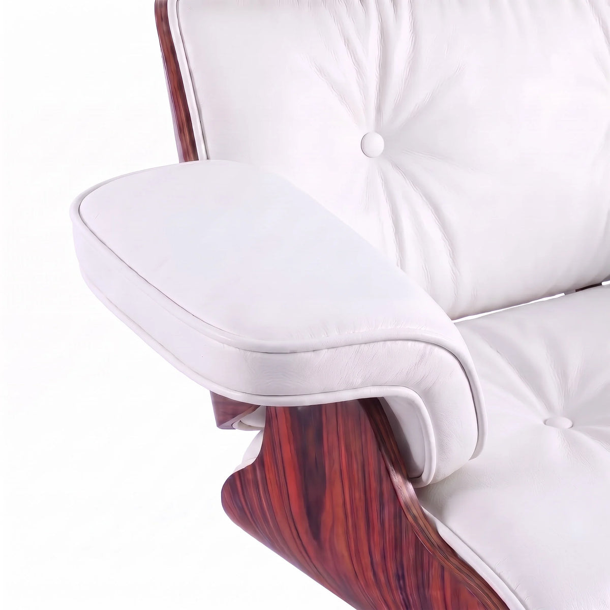 Marlow Lounge Chair and Ottoman in White leather and Rosewood veneer | Madorne