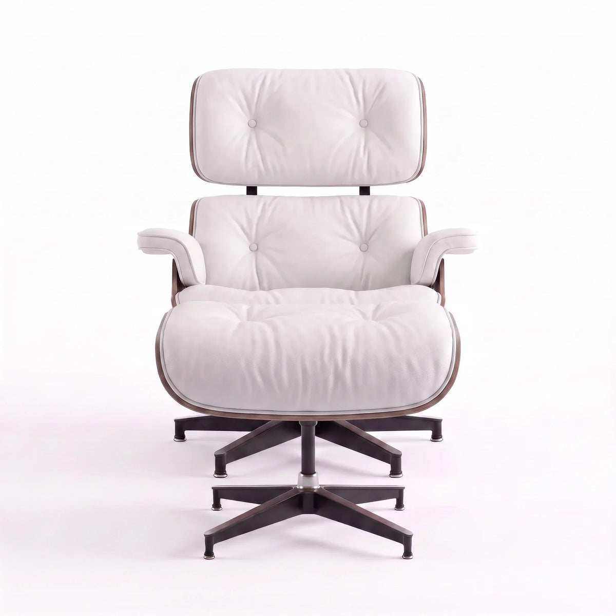 Marlow Lounge Chair and Ottoman in White leather and Walnut veneer | Madorne