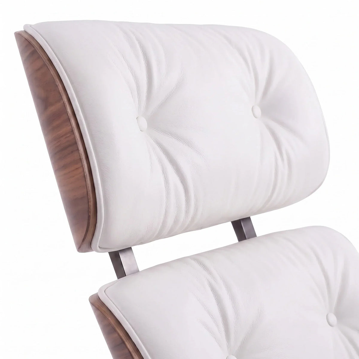 Marlow Lounge Chair and Ottoman in White leather and Walnut veneer | Madorne