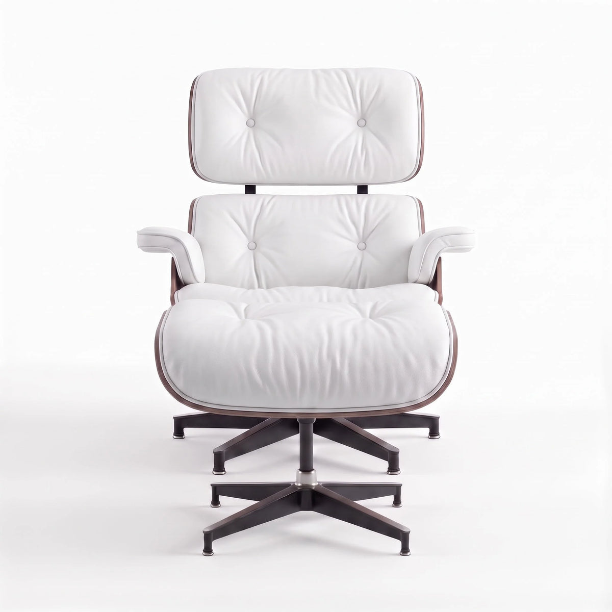 Marlow Lounge Chair and Ottoman in White leather and Palisander veneer | Madorne
