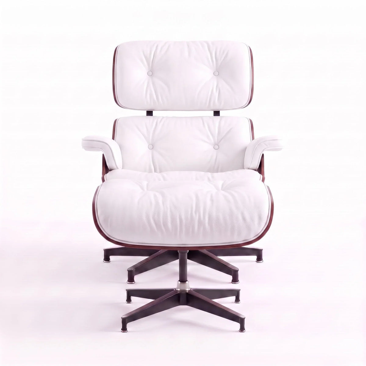 Marlow Lounge Chair and Ottoman in White leather and Rosewood veneer | Madorne