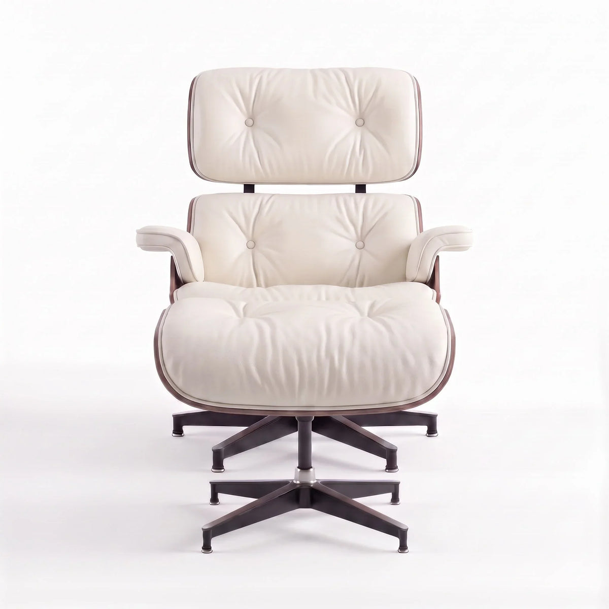 Marlow Lounge Chair and Ottoman in Cornsilk leather and Palisander veneer | Madorne