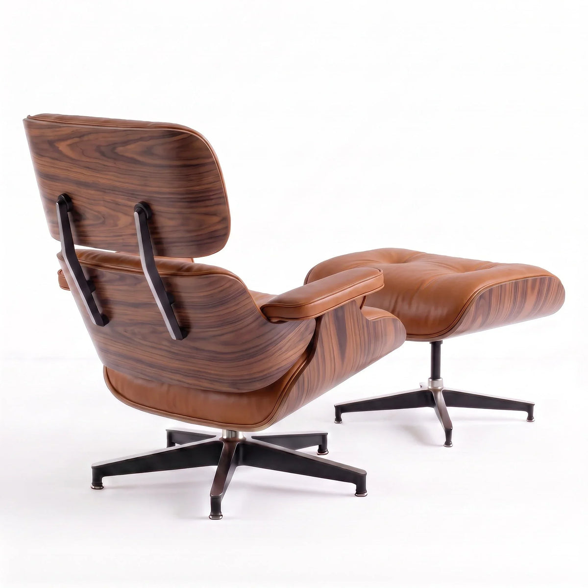 Marlow Lounge Chair and Ottoman in Chocolate leather and Palisander veneer | Madorne