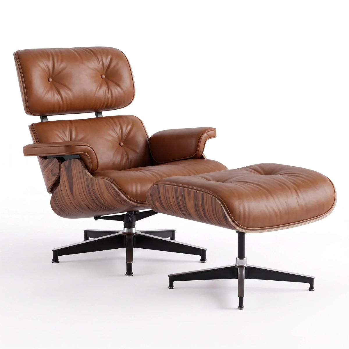 Marlow Lounge Chair and Ottoman in Chocolate leather and Palisander veneer | Madorne