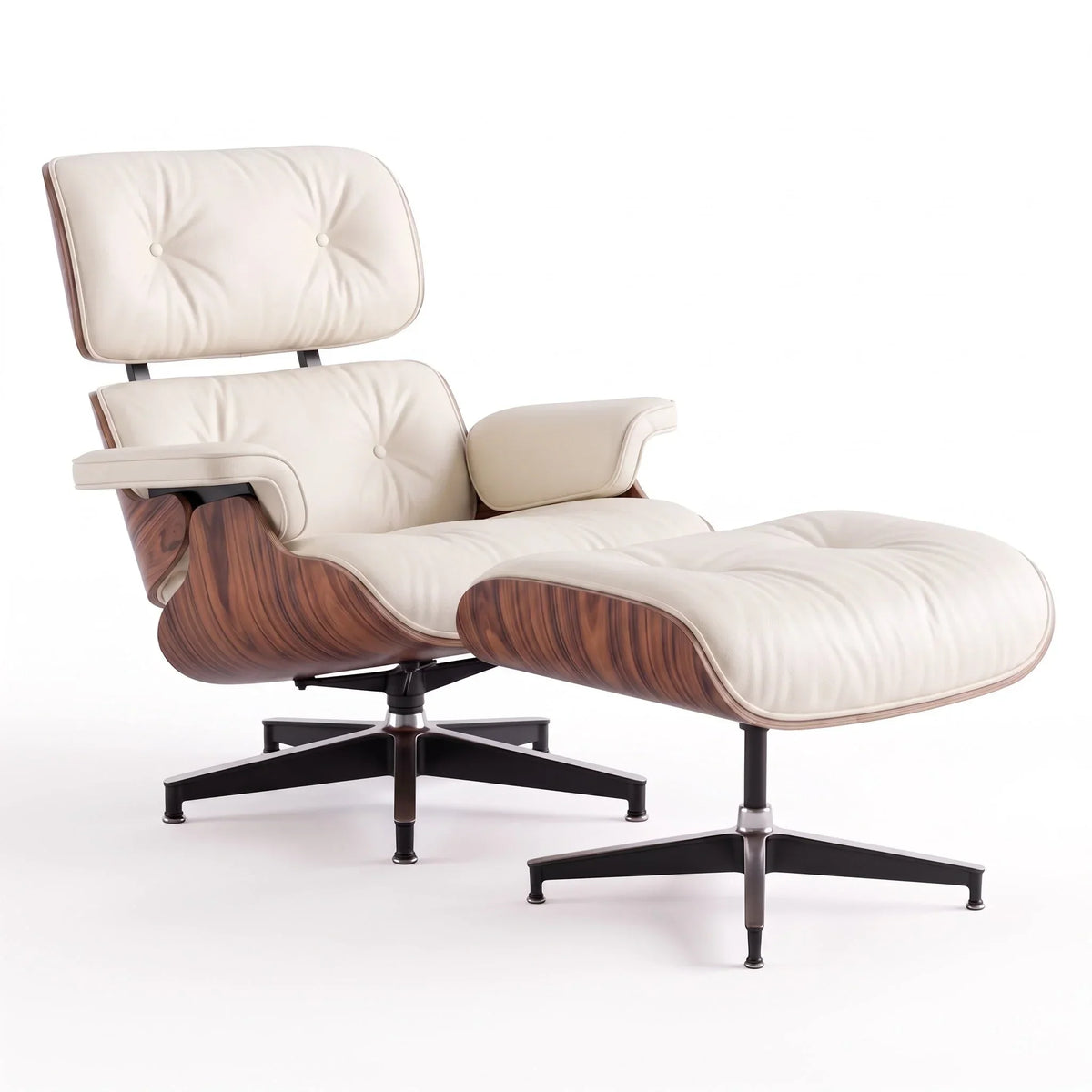 Marlow Lounge Chair and Ottoman in Cornsilk leather and Palisander veneer | Madorne