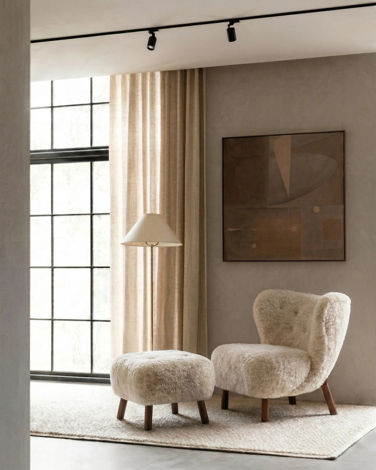 Petral 38™ ottoman | sheepskin and walnut - stools & ottomans 38 | modern | contemporary design | mad...