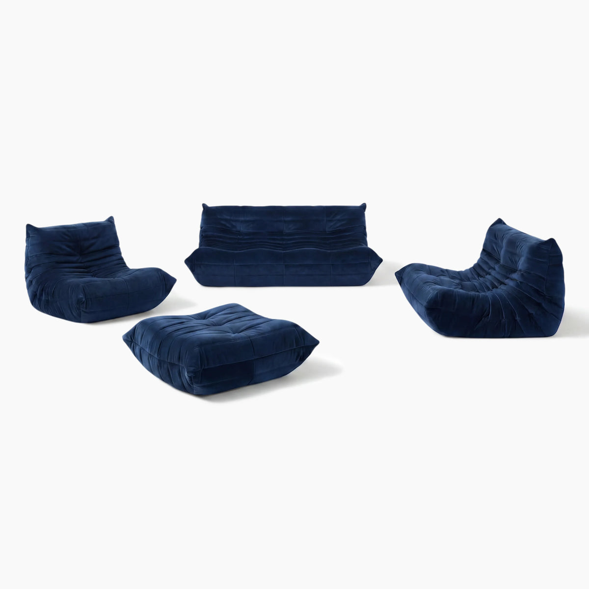 Pogo 73 fabric Conversation Set + Ottoman in Blue Velvet