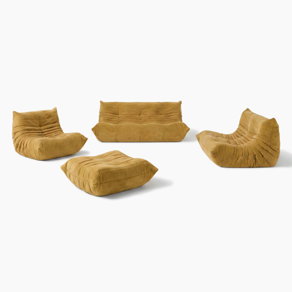 Pogo 73 fabric Conversation Set + Ottoman in Curry Alcantara