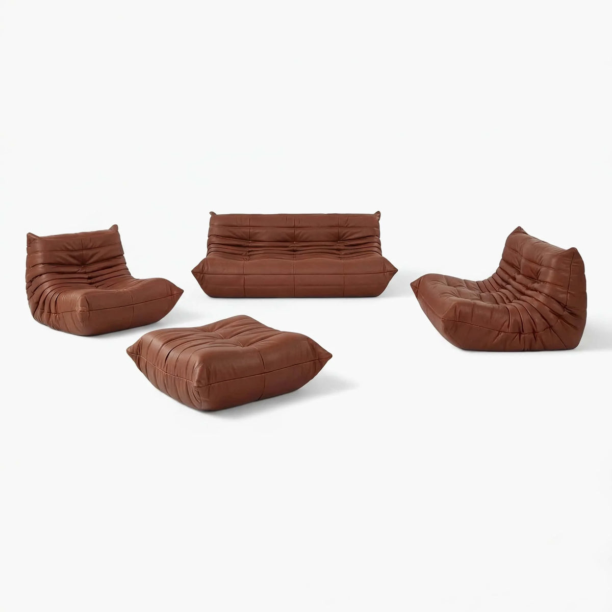 Pogo 73 leather Conversation Set + Ottoman in Bisque Aniline leather