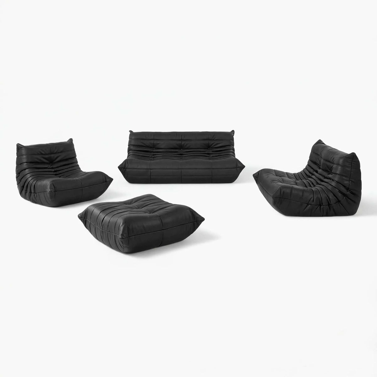 Pogo 73 leather Conversation Set + Ottoman in Black Aniline leather
