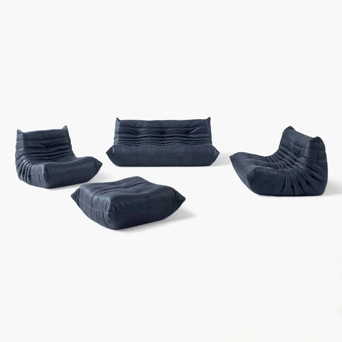Pogo 73 leather Conversation Set + Ottoman in Granite Aniline leather