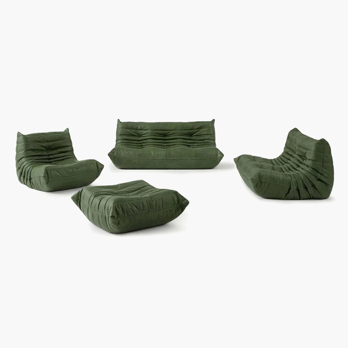 Pogo 73 leather Conversation Set + Ottoman in Green Aniline leather