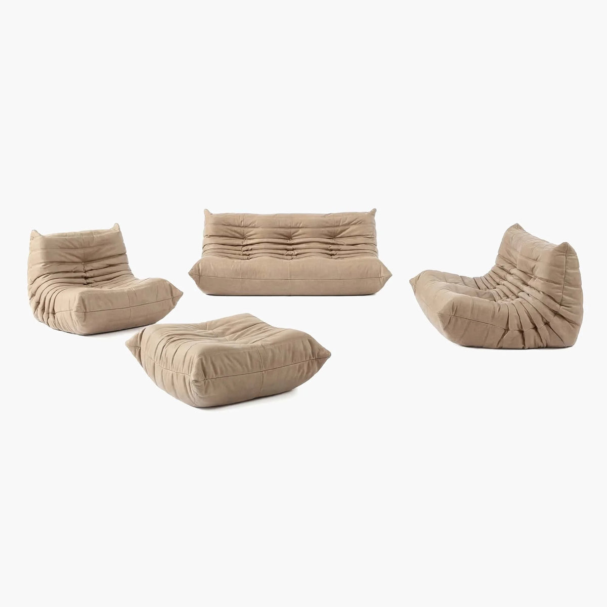 Pogo 73 leather Conversation Set + Ottoman in Wheatgrass Aniline leather
