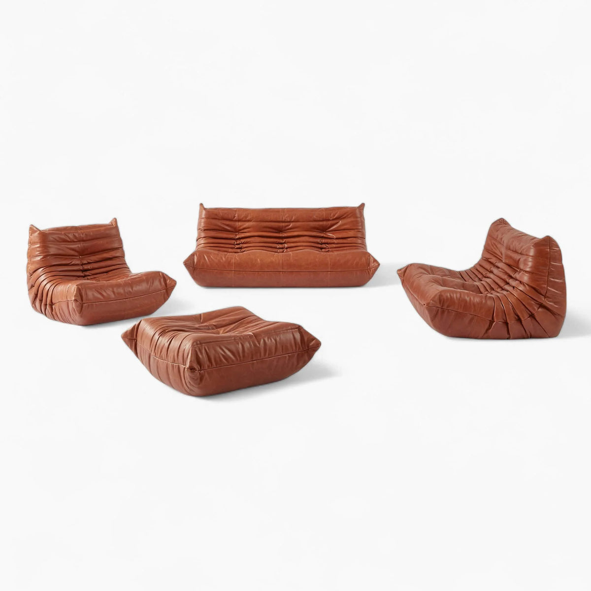 Pogo 73 leather Conversation Set + Ottoman in Bisque Waxy leather