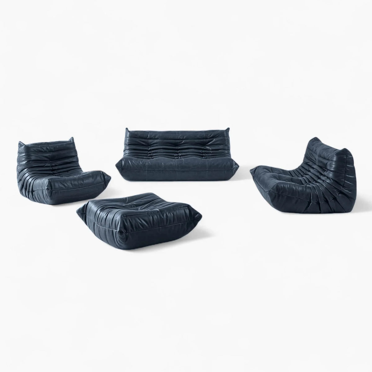 Pogo 73 leather Conversation Set + Ottoman in Granite Waxy leather