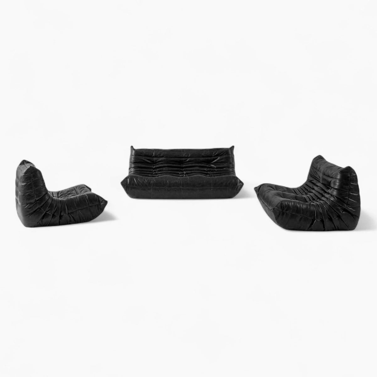 Pogo 73 leather Conversation Set in Black Waxy leather