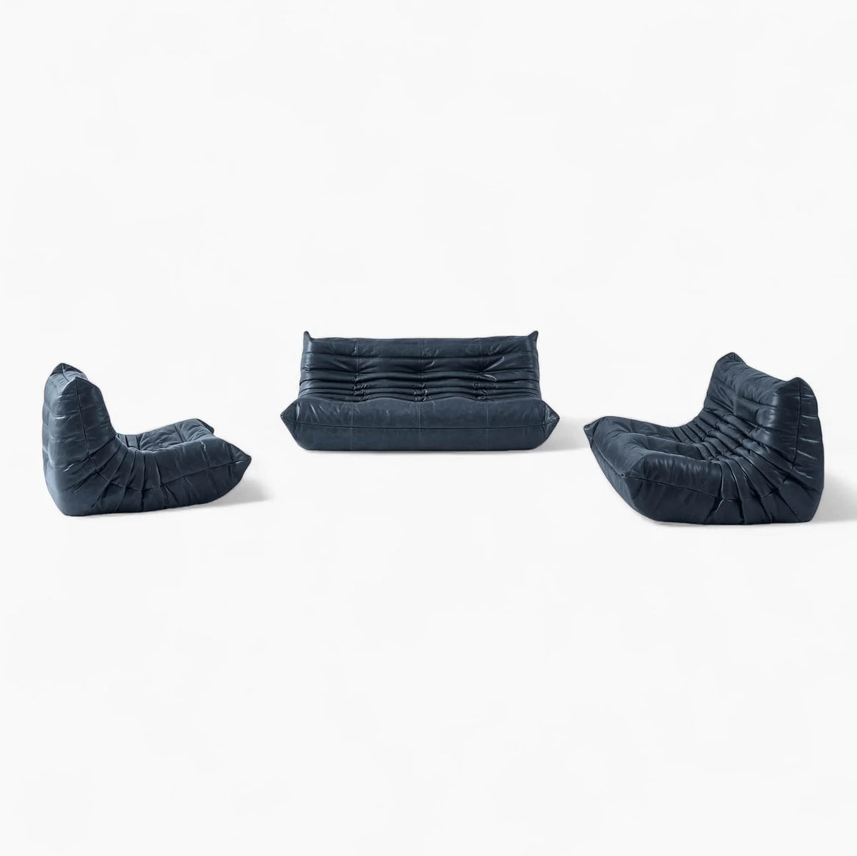 Pogo 73 leather Conversation Set in Granite Waxy leather