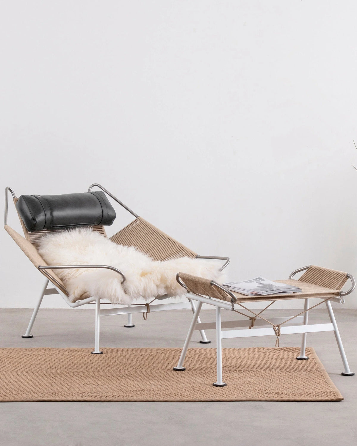 Rigging 50™ ottoman | woven rope and steel - white / stools & ottomans 50 | modern | madorne