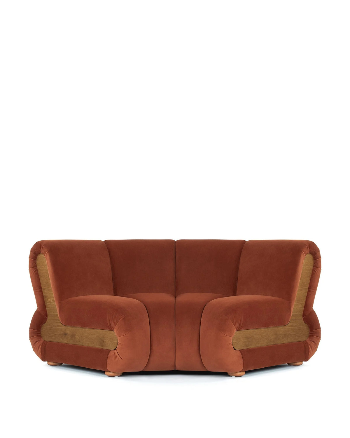 Rivage™ curved module | walnut side panels - russet plush velvet - modules rivage | modular sofa element | madorne