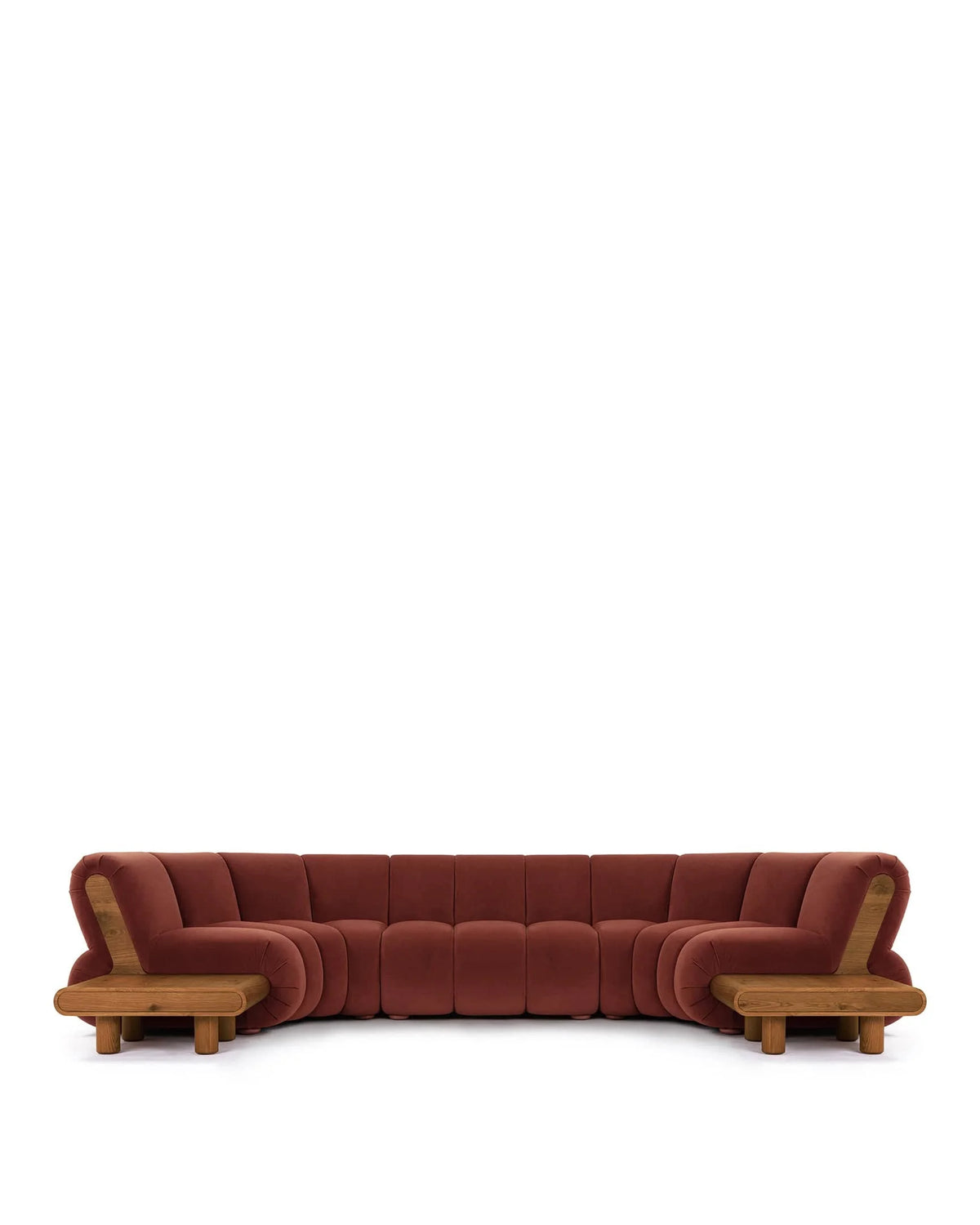Rivage™ six-seater sectional | walnut detail - six seater / russet plush velvet - 4+ seaters rivage | sofa | madorne