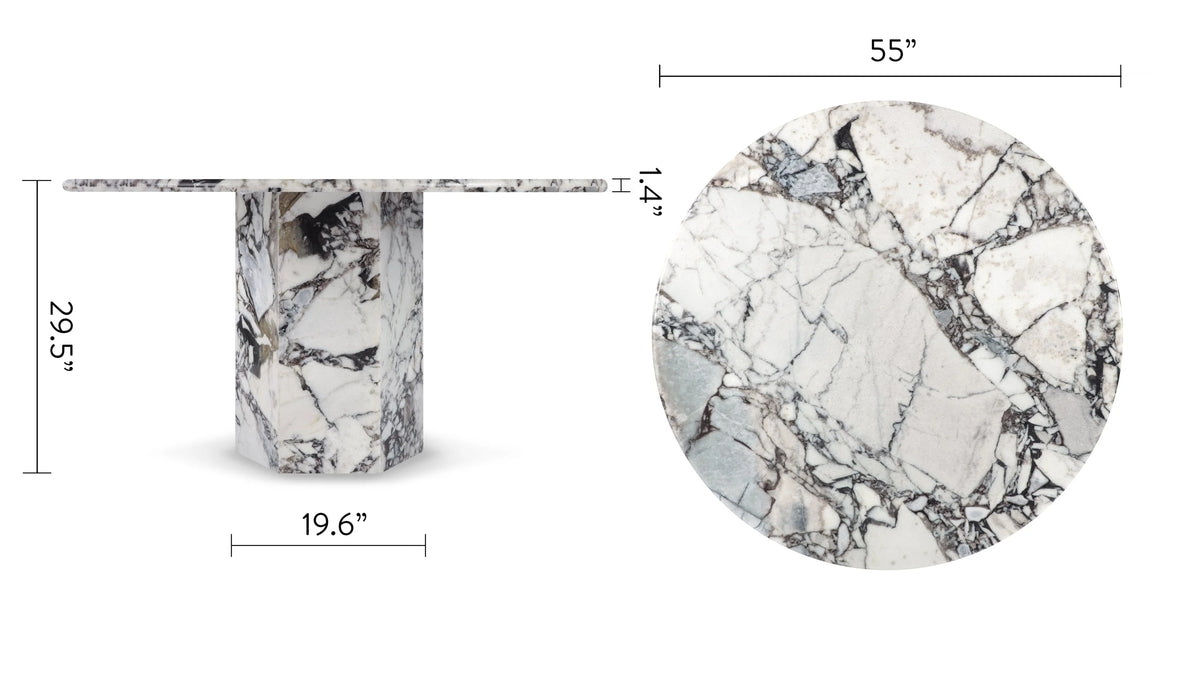 Sagan 55™ round dining table | travertine pedestal - tables epic table-inspired | madorne
