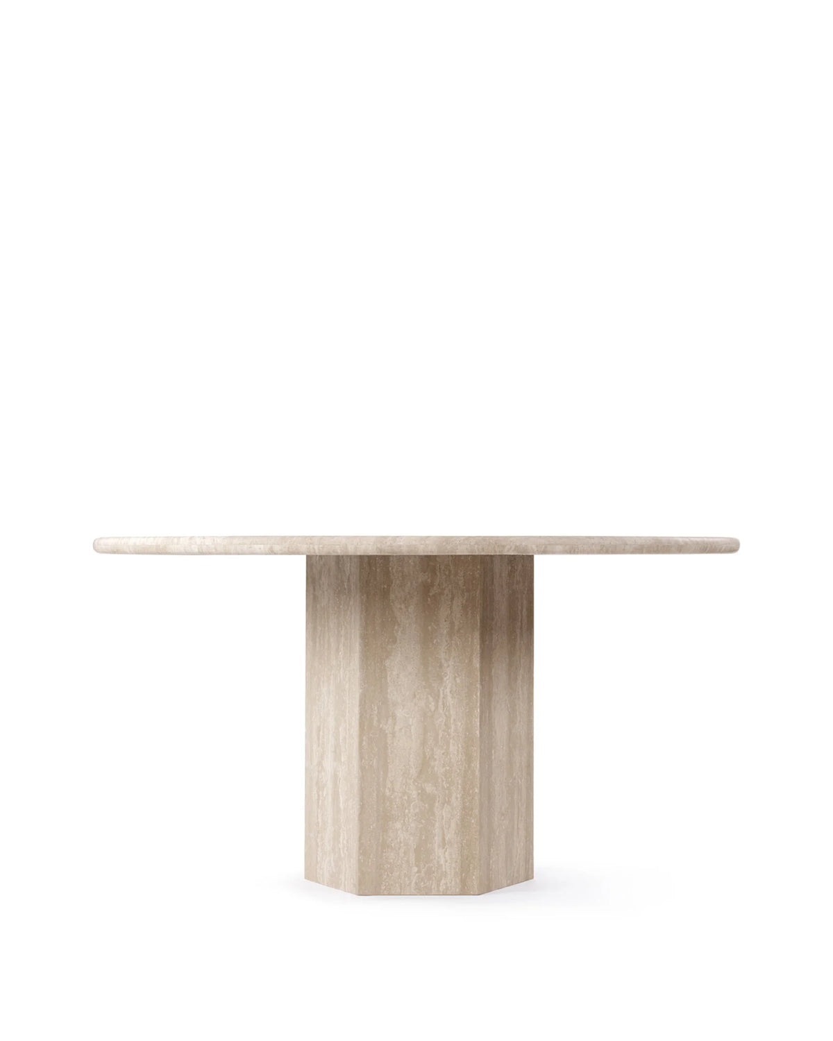Sagan 55™ round dining table | travertine pedestal - tables epic table-inspired | madorne