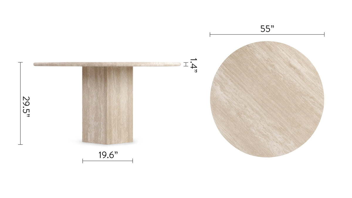 Sagan 55™ round dining table | travertine pedestal - tables epic table-inspired | madorne