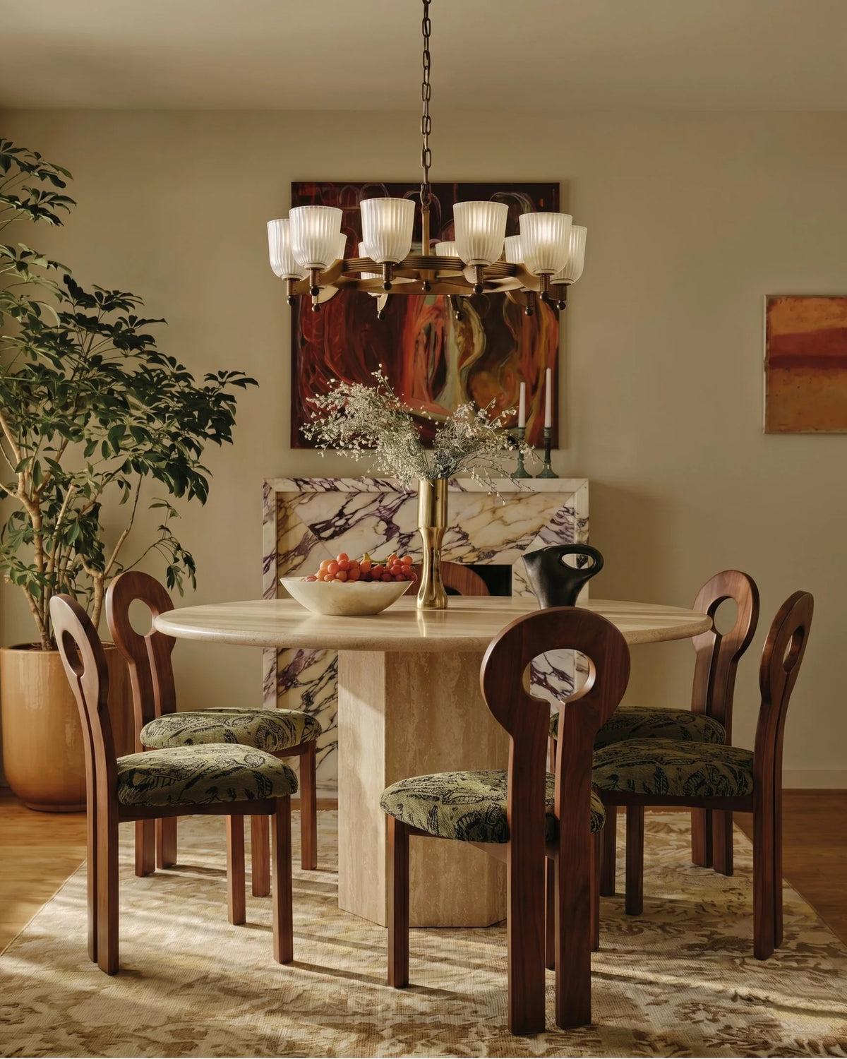 Sagan 55™ round dining table | travertine pedestal - tables epic table-inspired | madorne