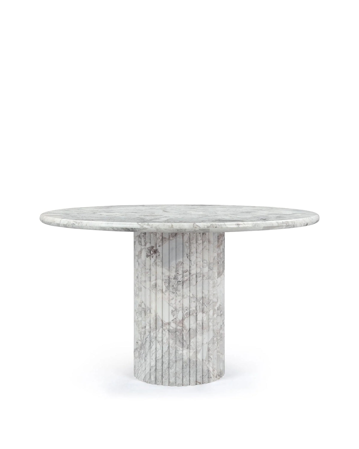 Saturne 47™ round dining table | fluted pedestal - orso grigio marble - tables 47 | designer | madorne