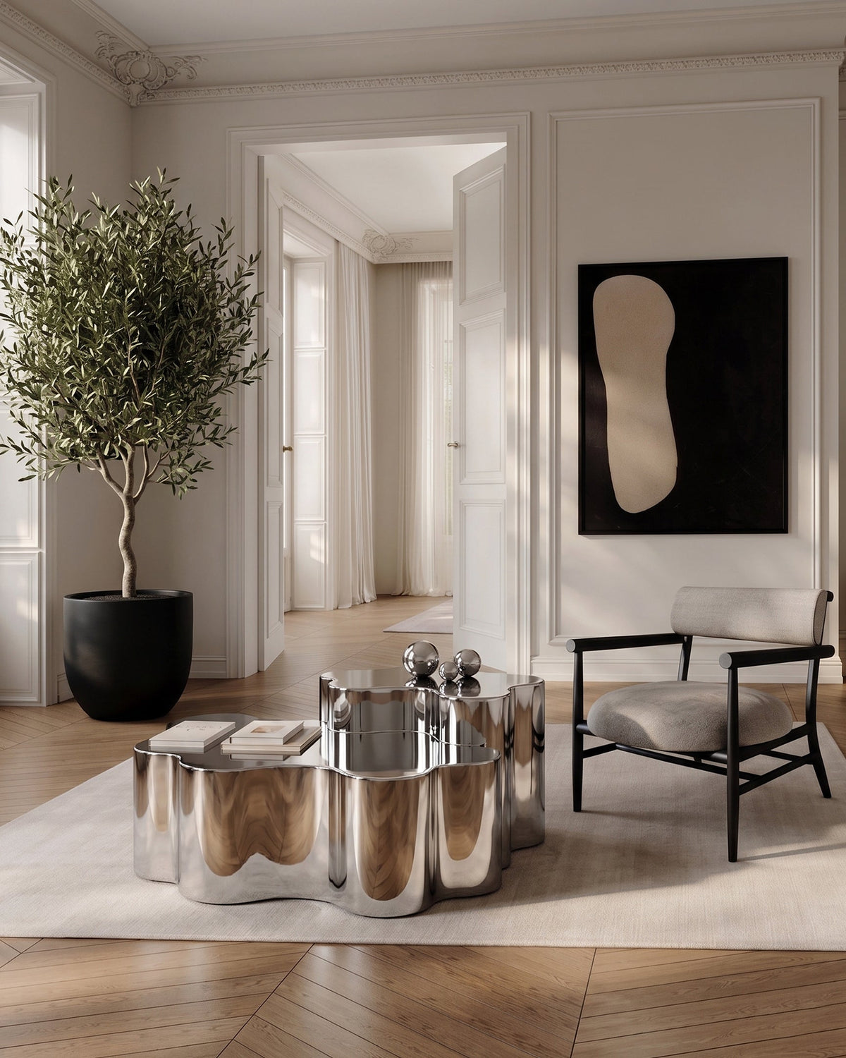 Skya™ Sculptural Table | Mirror Chrome