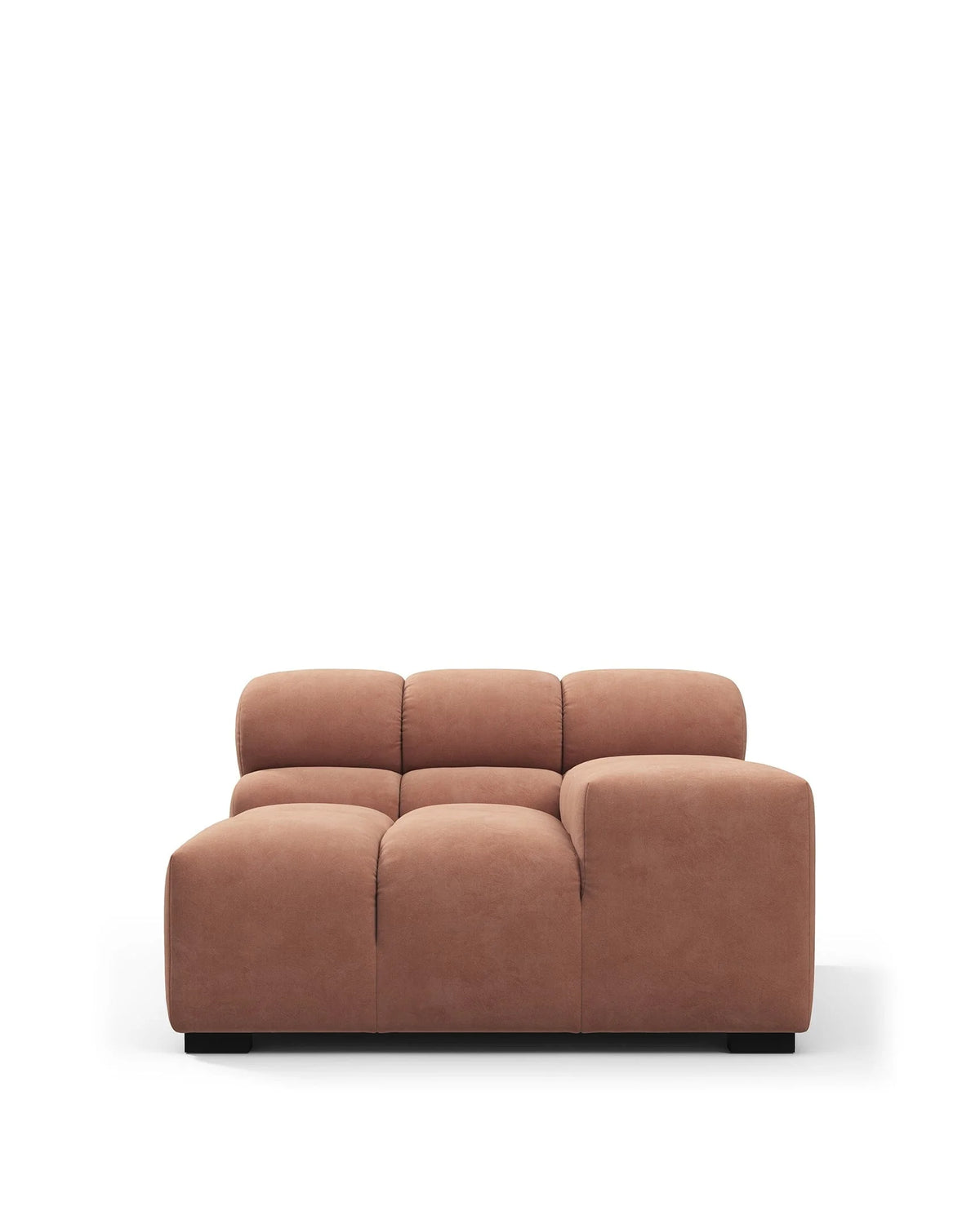 Tuft 05™ right-arm module | channel tufting - mocha mousse vegan suede - modules 05 | modular sofa element | madorne